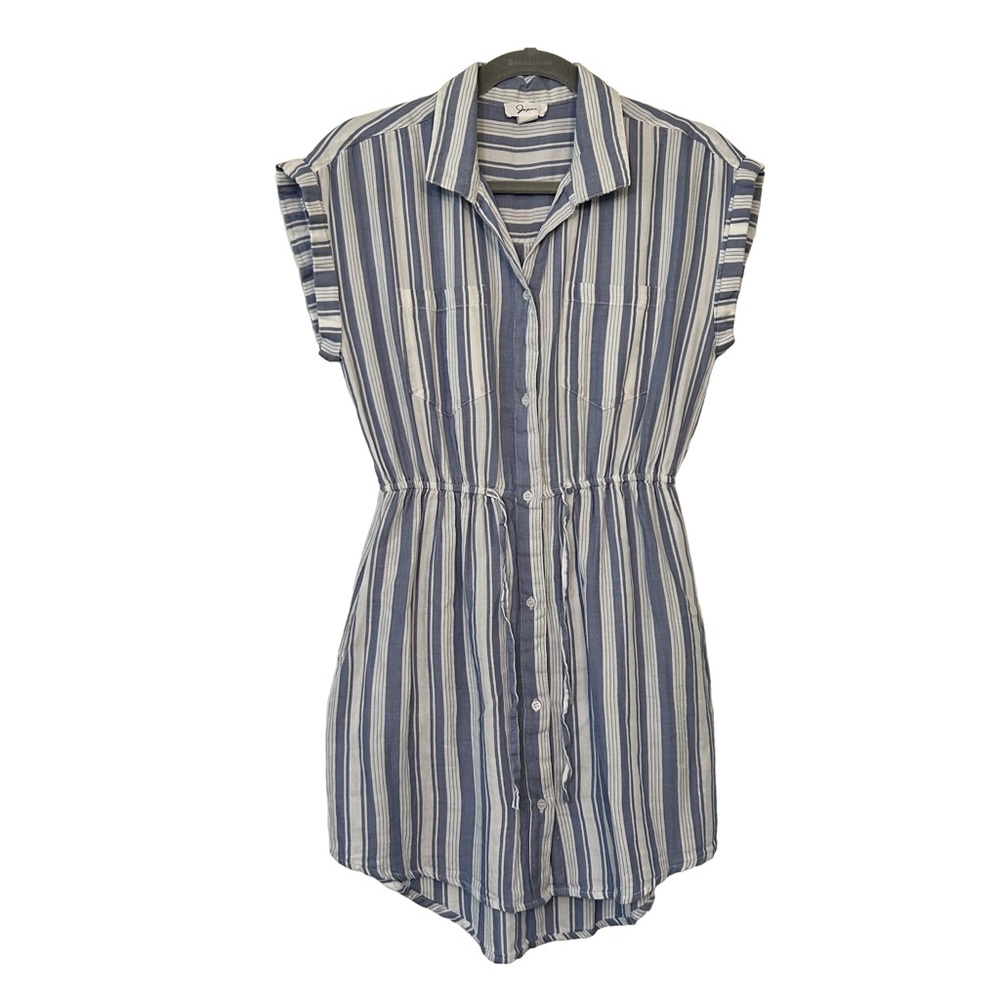 Japna Blue and White Striped Shirt Dress Romper